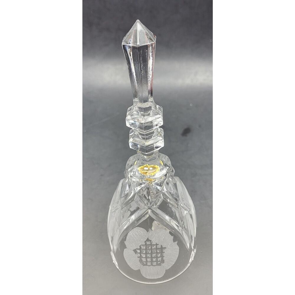 Vintage Cut Lead Crystal Bell with Etched Flowers 8" Tall EXQUISITE YK